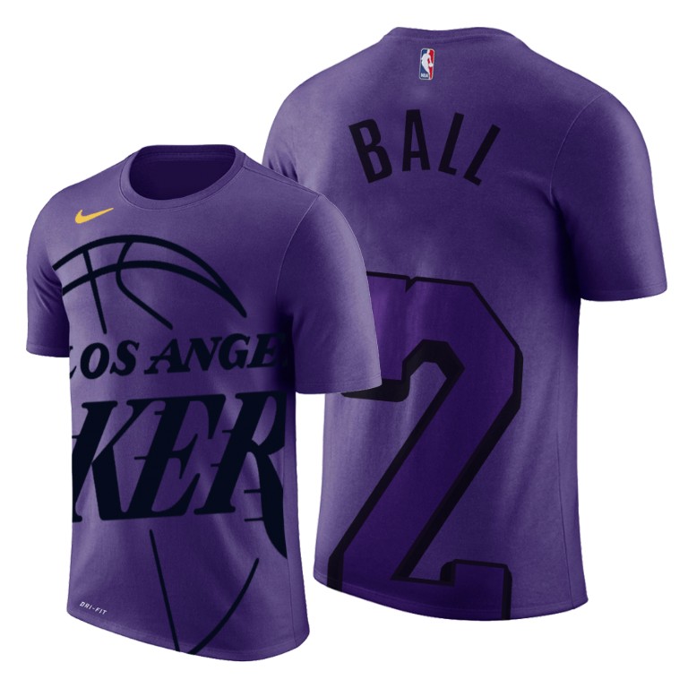 Men's Los Angeles Lakers Lonzo Ball #2 NBA Oversized Logo Caricature Purple Basketball T-Shirt BGP4283DO